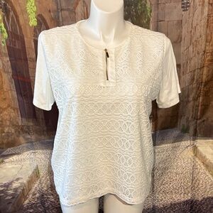 Alfred Dunner White Lace Short Sleeve Top